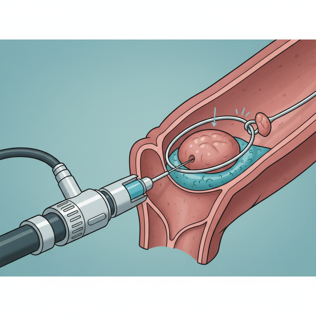 EMR işleminde lifting ve snare ile endoskopik polip alımı