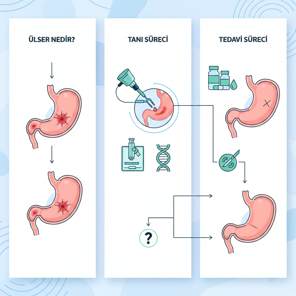 Ülser tanı ve tedavi sürecini anlatan akış şeması görseli
