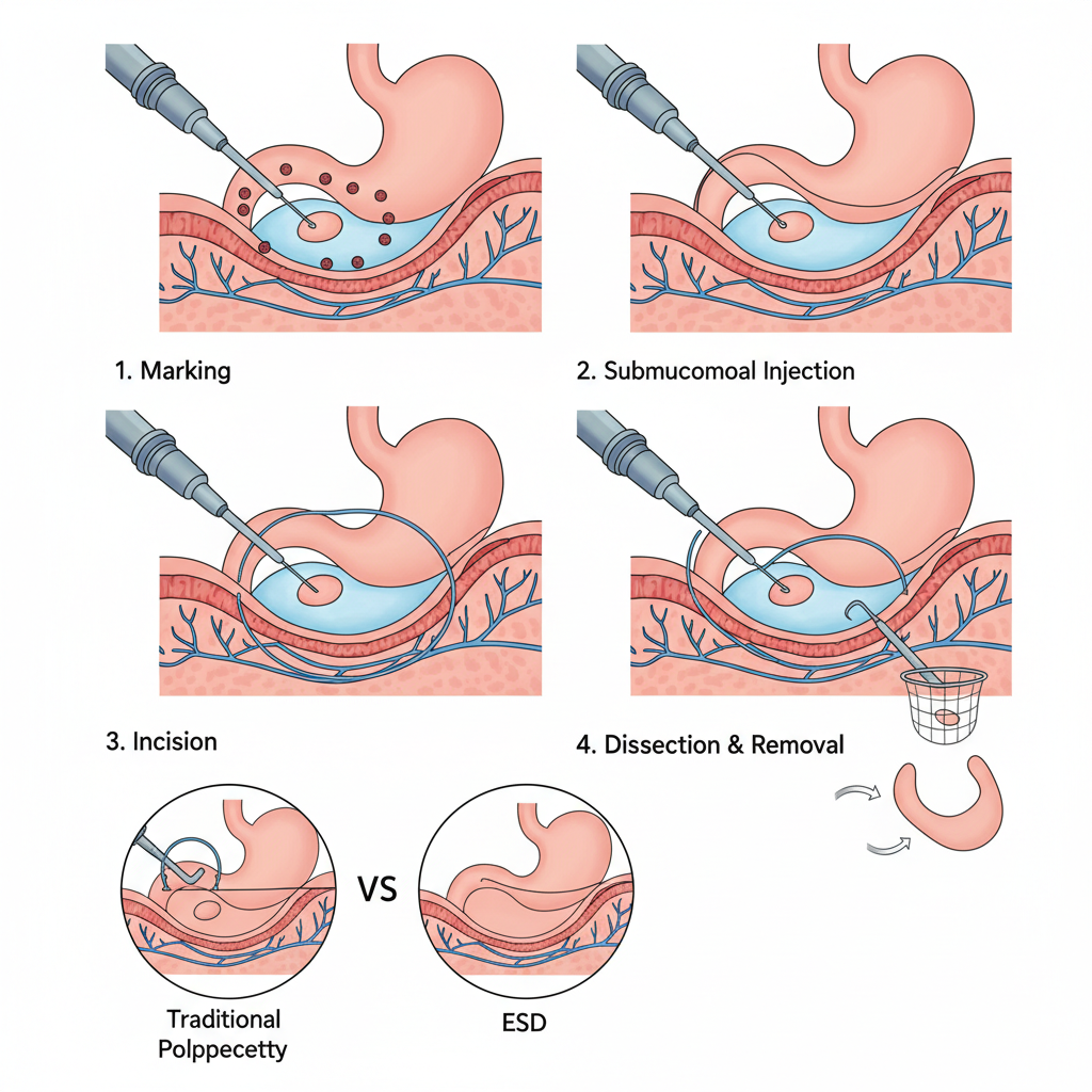 ESD endoskopik işlem şeması
