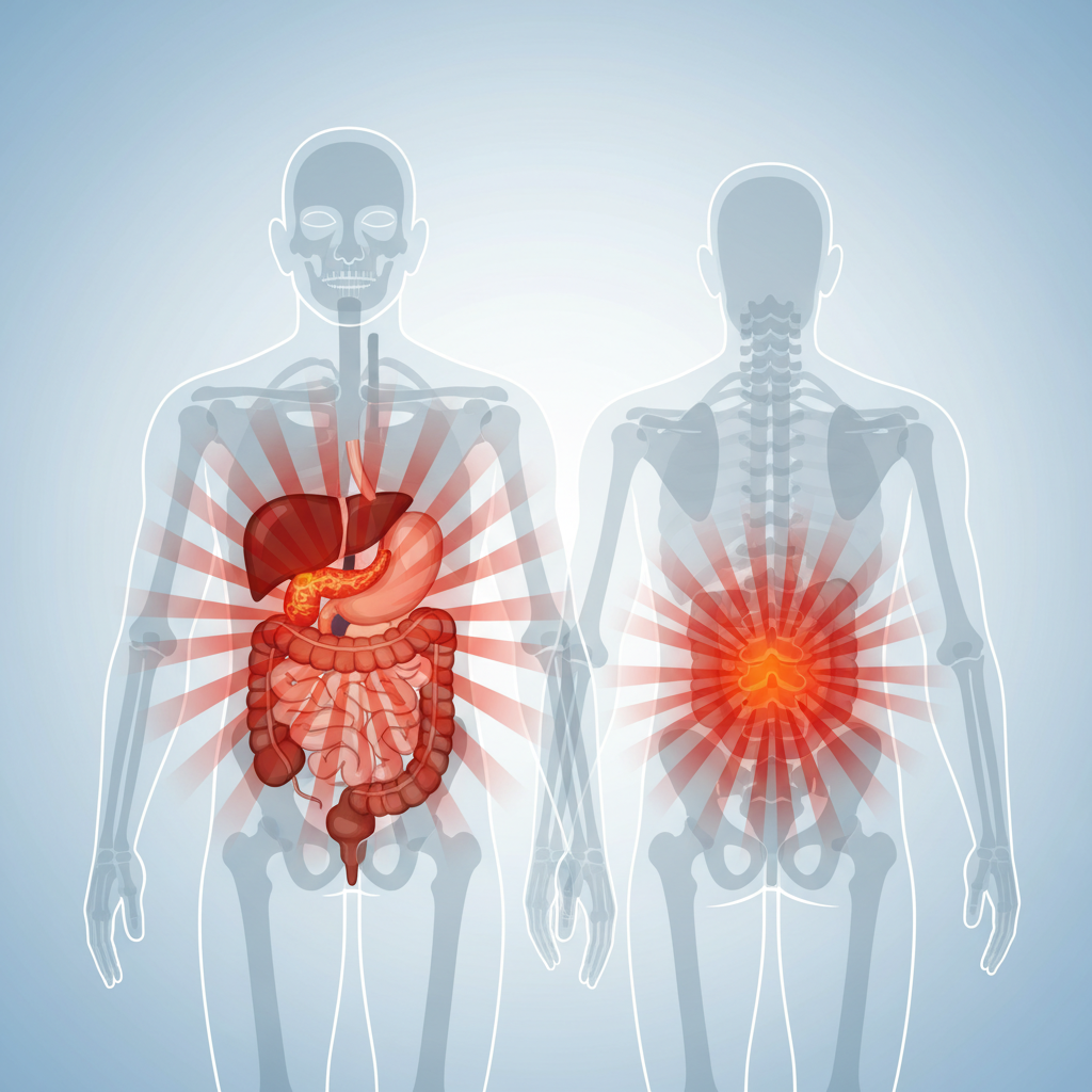 Akut pankreatitte karın ağrısının tipik yerleşimi ve sırta yayılımı